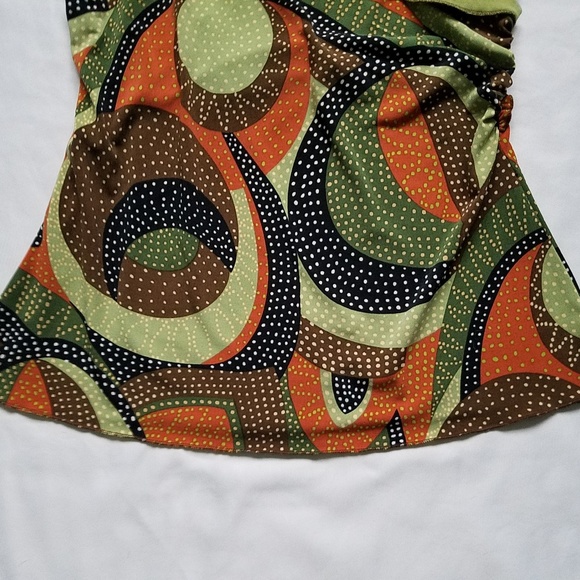 BCBGMaxAzria Brown Green Orange Wrap V-Neck Shirt - Picture 3 of 6